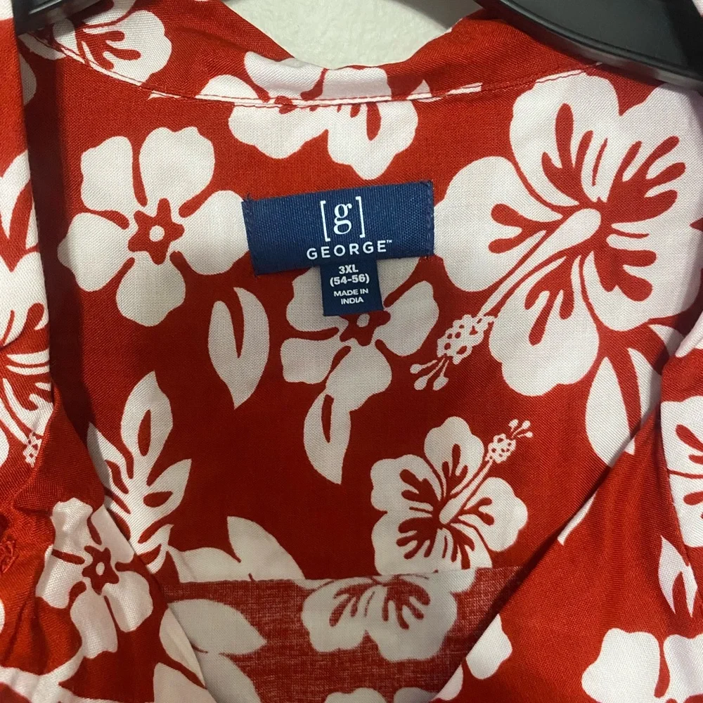 George Red and White Floral Casual Button Down Shirt - Picture 2 of 3